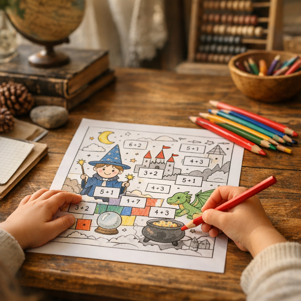 Le coloriage magique au CP : l'enfant révise le calcul et la lecture