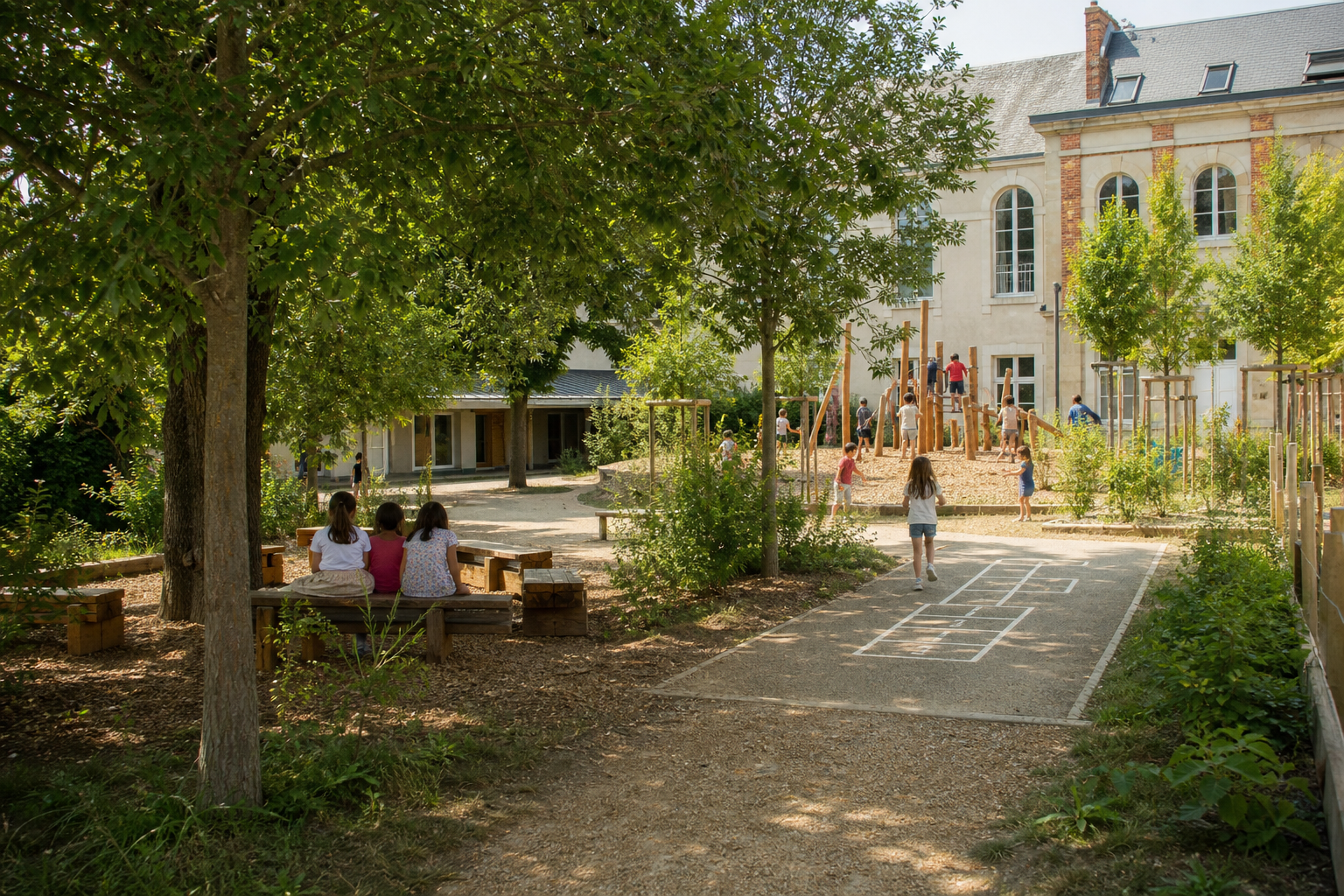La cour de récréation répond aux besoins essentiels des enfants
