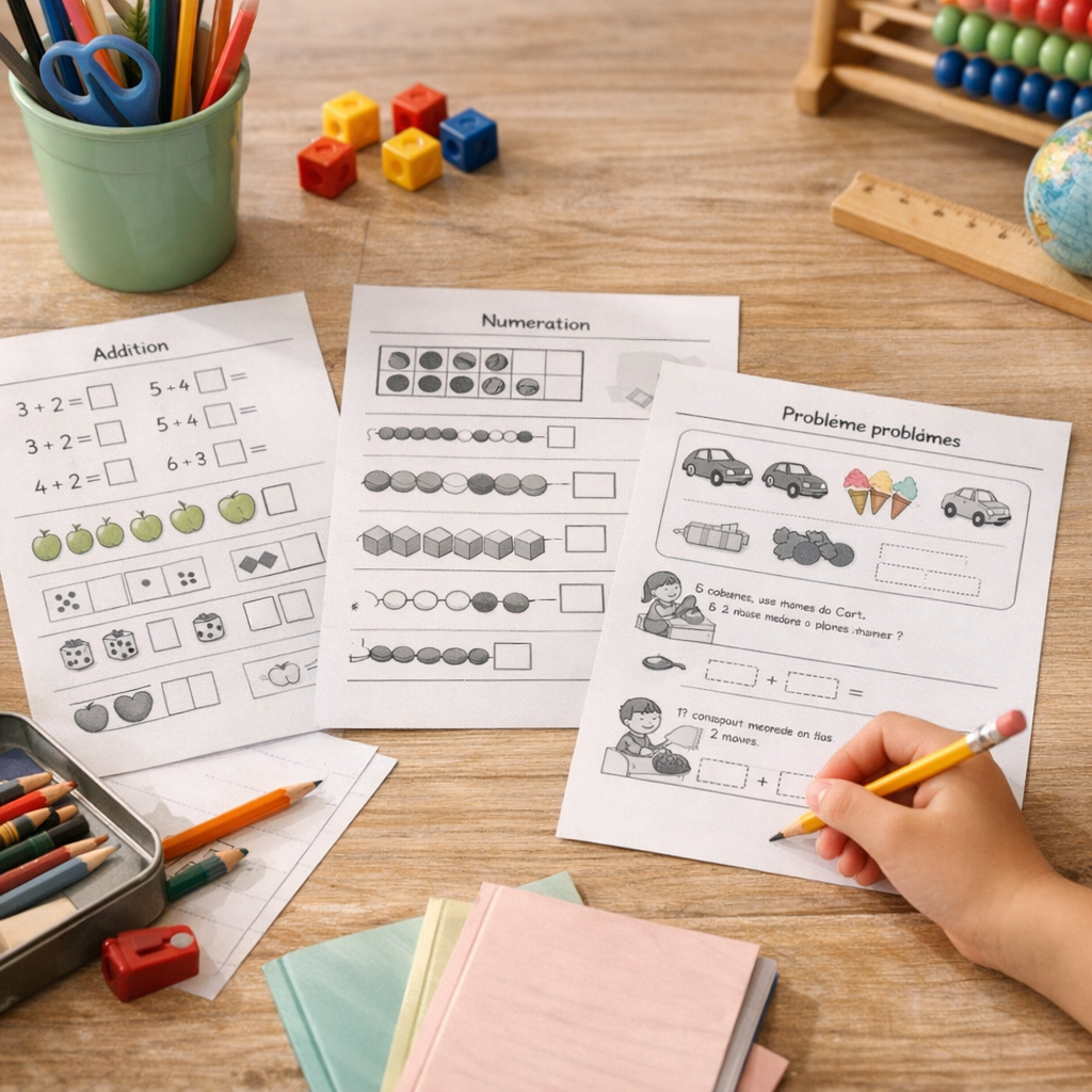 Exercice math CP à imprimer&nbsp;: addition, numération et premiers problèmes