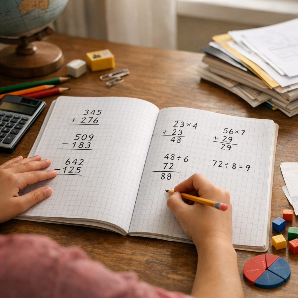 Additions, soustractions, multiplications et divisions posées&nbsp;: progresser sans surcharge