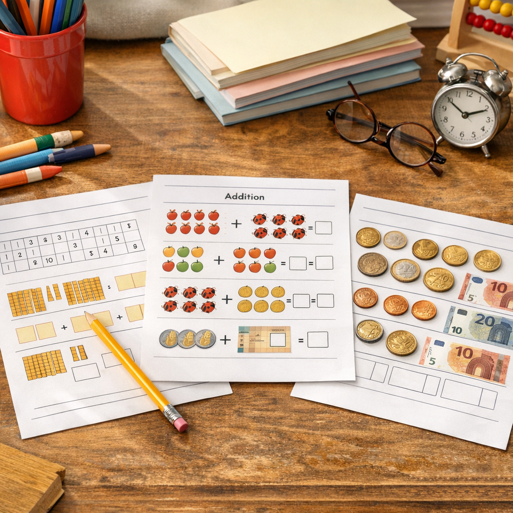 Exercices CP math à imprimer : numération, addition et monnaie